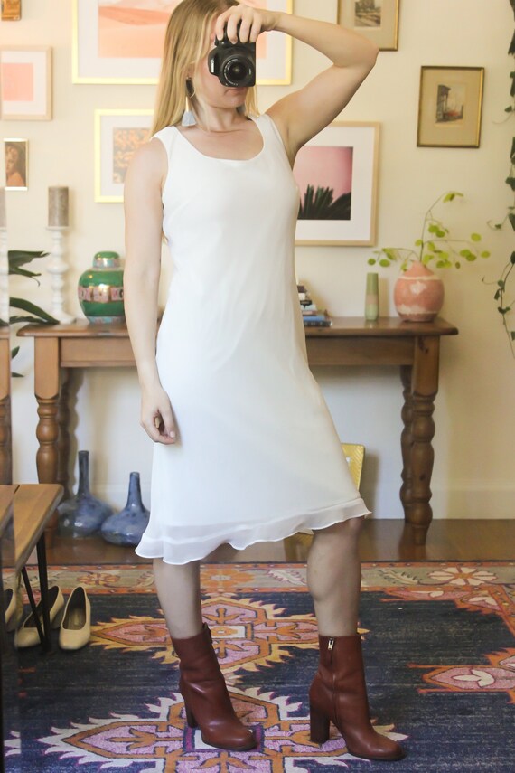Vintage White Dress / 90s White Dress / Sheer Ruff