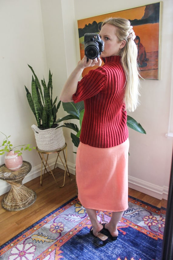Vintage Peach Sweater Midi Skirt / Vintage Midi S… - image 4