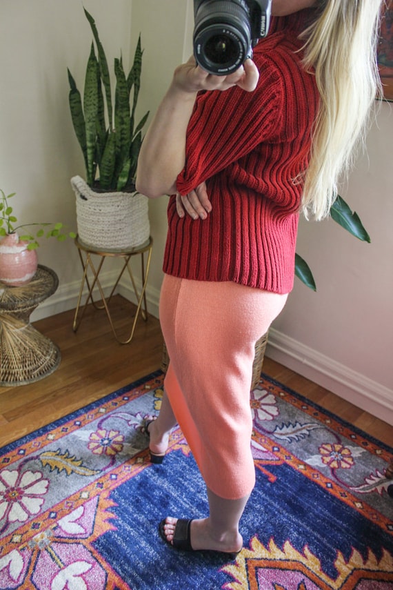Vintage Peach Sweater Midi Skirt / Vintage Midi S… - image 5