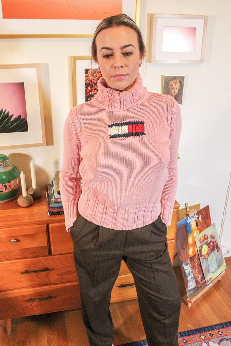 Vintage Tommy Hilfiger / Vintage Sweater / Vintage Turtle Neck / Tommy Hilfiger Sweater / Hand Knit Sweater / Custom Sweater / Logo Sweater image 1