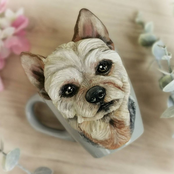 Tasses pour chiens 3D sur mesure, tasses pour animaux de compagnie 3D en argile polymère, tasses entièrement personnalisées, basées sur vos photos, portrait personnalisé, Yorkshire, yorkie