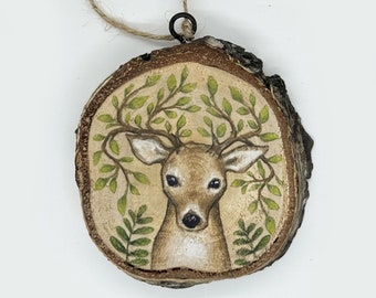 Magical Deer - Original Art on a Birch Slice