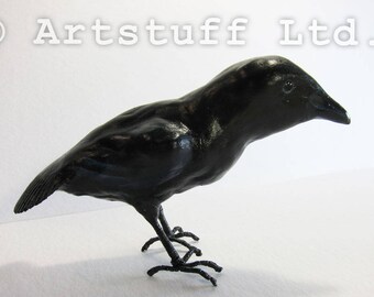 Mixed Media Clay and Wire Standing Crow Sculpture #2