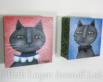 Mr. and Mrs. Cat Portraits: Set of Two Original Acrylic Paintings