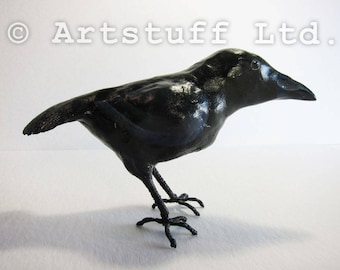 Mixed Media Clay and Wire Standing Crow Sculpture #1