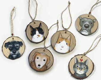 Custom Hand-Painted Pet Ornament on Natural Wood Round