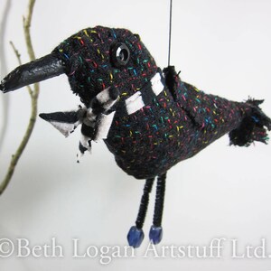 Hand-Sewn Soft-Sculpture Hanging Crow Ornament #6
