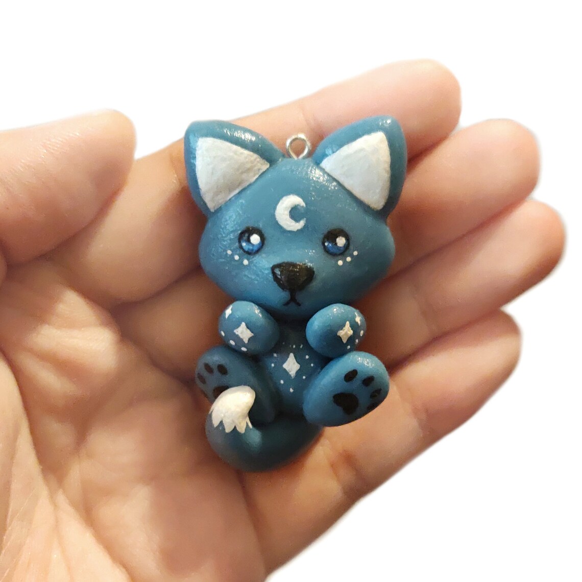 Kawaii Cute Moon Wolf Polymer Clay Charm Keychain Necklace Etsy
