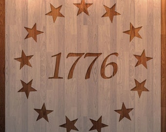 1776 with Circle Stars, Independence, Holiday, Clear Stencil, Durable, Reusable .007 Mil