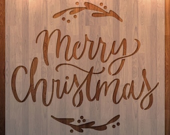 Merry Christmas Wreath, Christmas, Text, Holiday Season, Clear Stencil, Durable, Reusable .007 Mil
