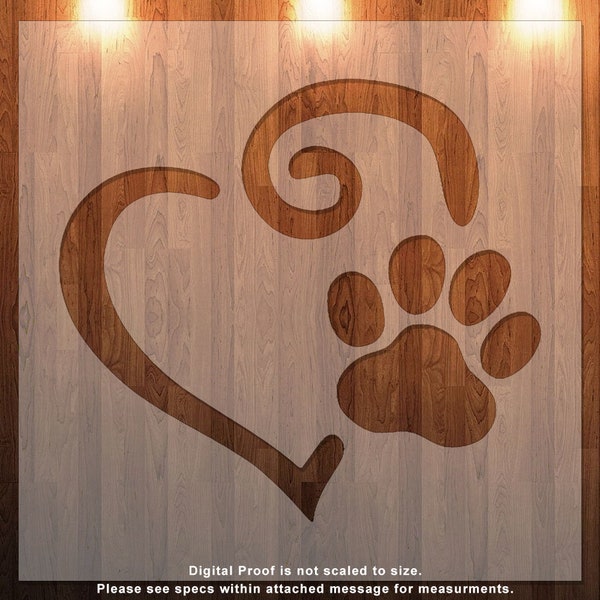 Heart Paw Clear Stencil, Durable, Reusable .007 Mil