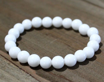 White Alabaster Gypsum Bracelet | Personalized Reiki Infused | Choose Your Intention | 8mm Natural Gemstone Bracelet | Positive Energy