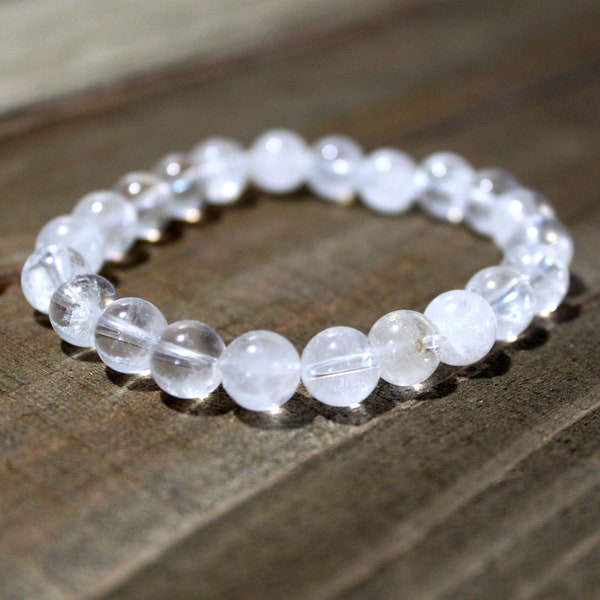 Reiki Charged 8mm Clear Quartz Bracelet - Energy Amplifier, Align Chakras, Higher Self, Protection - New Age Gift, Metaphysical Jewelry