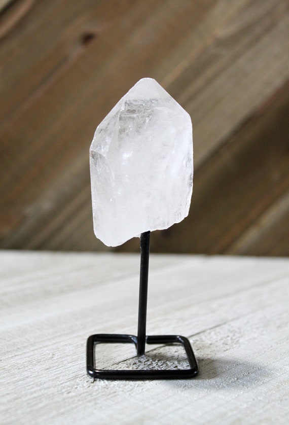 Reiki Charged Clear Quartz Point Crystal on Display Stand - Protection from Negative Energy, Amplifier, Balance Chakras - New Age Gift