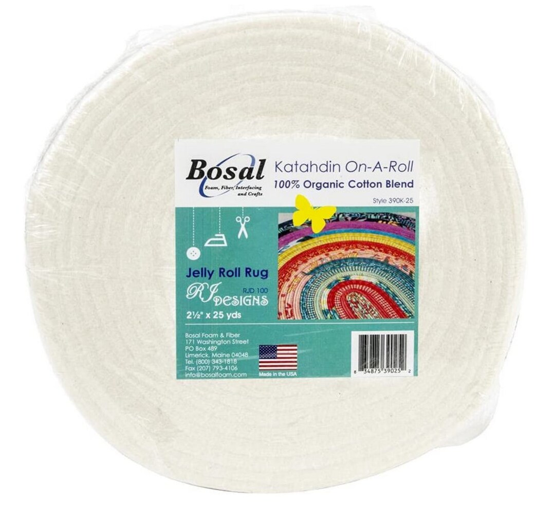 Jelly Roll Rug Batting. Bosal 100 Organic Cotton Blend Katahdin Ona