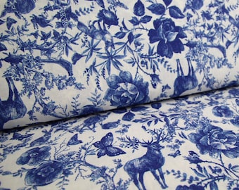 Tissu en coton BLUE INK FOREST avec des animaux des bois. Convient pour la couture, le quilting et le bricolage.