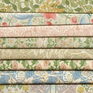MUSA DE WILLIAM MORRIS. Diseños florales inspirados en el Victoria and Albert Museum, estampados en algodón orgánico. Se venden por metros o en paquetes surtidos.