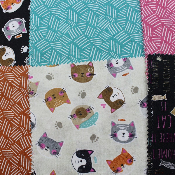 Charm Pack Purrfect Partners - 42 x 5" squares to a pack, Wilmington Prints - Precut Fabric Squares - quilting cotton with cats and cat paws