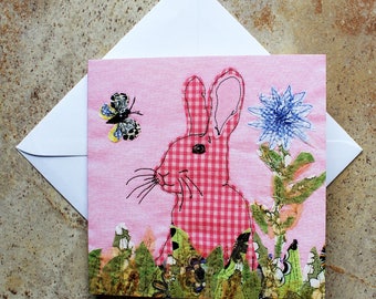 Greeting card - Birthday card -Thank you card - bunny - hare - rabbit - Easter card - flowers - Animal birthday card - Nature greeting card