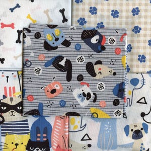 DOGS COTTON FABRIC - Fat Quarter Bundle. Colourful fabric with dogs and cats suitable for craft, sewing and quilting. Pets by Fabric Palette