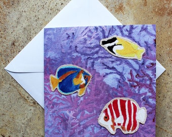 Under the Sea Fish Greeting card - Birthday card - Thank you card - Applique print card - Tropical fish card - Colourful fish card - corals