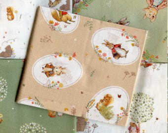 PETER RABBIT Meadow Tails Organic Cotton Fabric. Suitable for sewing, quilting and crafts.