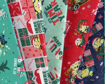 MINIONS CHRISTMAS cotton fabric: suitable for sewing, quilting and crafts.