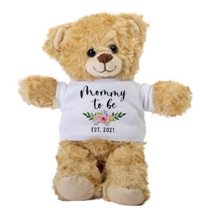 Baby Announcement Teddy Bear, Gift Stuffed Animal, Plush Teddy Bear with Tee, Welcoming Baby Gift, Gift For Her, Gift For Newborn