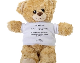 Chère marraine ours en peluche, Animal en peluche cadeau, ours en peluche en peluche avec té, cadeau de bienvenue pour bébé, cadeau pour elle, cadeau pour nouveau-né