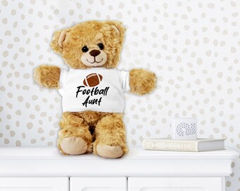 Football Aunt Teddy Bear, Aunt Gift Idea, Gift for Aunt, Stuffed Animal, Plush Teddy Bear with Tee