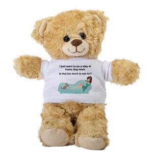 I Just Want to be a Stay at Home Mom Couch Teddy Bear, Gift Stuffed Animal, Plush Teddy Bear with Tee, Welcoming Baby Gift, Gift For Her