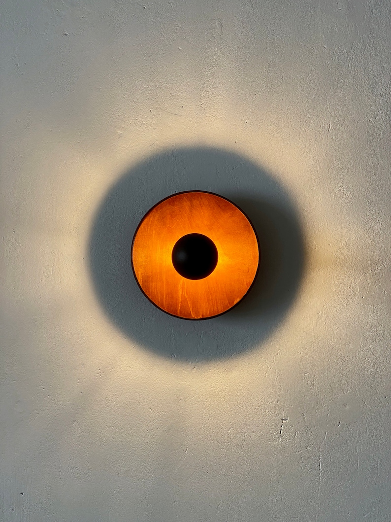 round wooden wall lamp indirect lighting minimalist high quality handmade wall lamp image 1