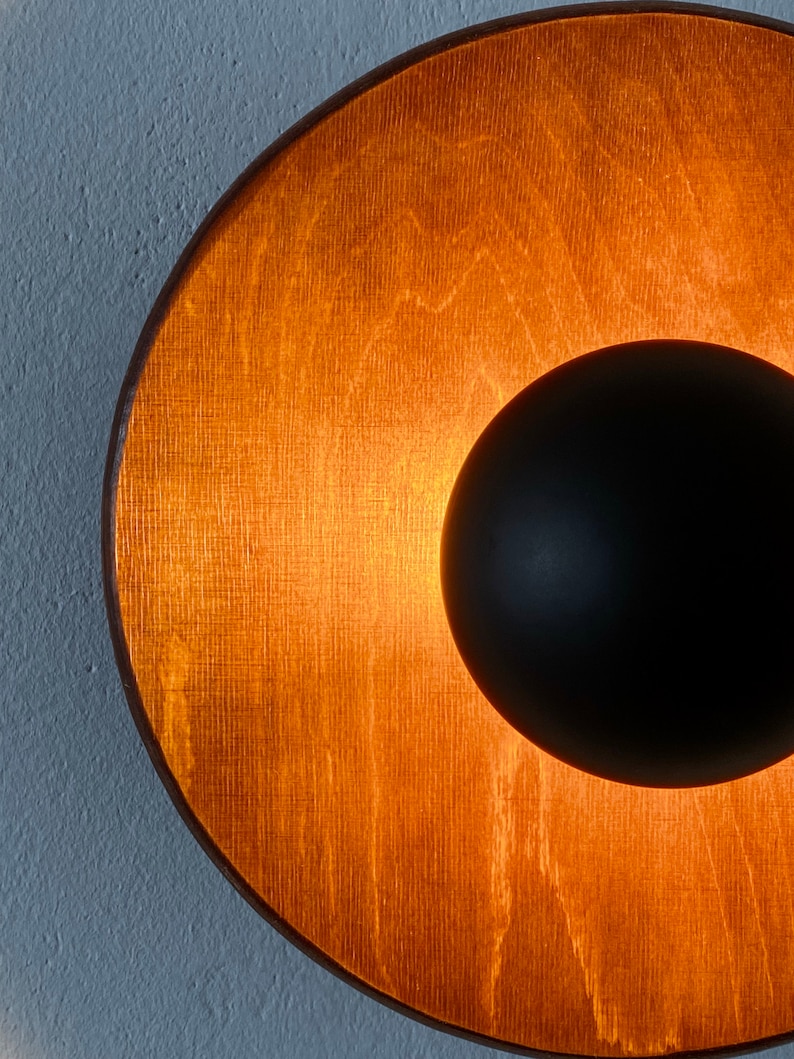 round wooden wall lamp indirect lighting minimalist high quality handmade wall lamp image 3