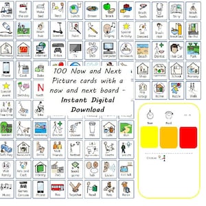 Tableau "Maintenant et suivant" avec 100 cartes d'activités 4 cm x 3 cm - Autisme, BEP, Maintenant et après, aide visuelle