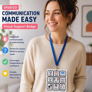 Communication Made Easy | Portable Visual Support Badge | Autism