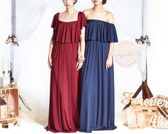 BB Acadia in 12 colours 2 Way Off the Shoulder Floor length Convertible Boho Bridesmaid Maxi dress Wedding Prom dress