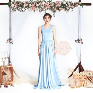 BB Evette in Powder Blue Sleeveless Floor length with Slit Bridesmaid Wedding dress