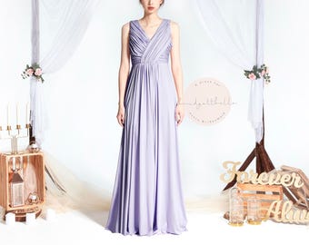 BB Blair in Mauve Dusty Purple V neck Drape Floor length Boho Bridesmaid Maxi dress Wedding Prom dress