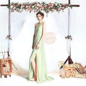BB Evette in Sage Green Sleeveless Floor length with Slit Bridesmaid Wedding dress