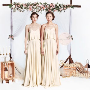 BB Cadee in Champagne Strappy Floor length Convertible Boho Bridesmaid Maxi dress Wedding Prom dress image 1