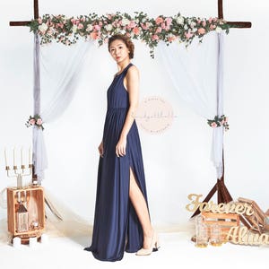 BB Evette in Navy Blue Sleeveless Floor length with Slit Bridesmaid Wedding dress