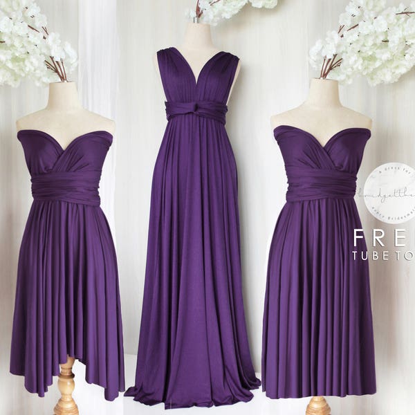 BB Floor length Maxi Infinity Multiway Convertible Formal Prom Bridesmaid dress in Eggplant (Regular & Plus size)