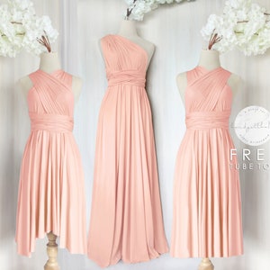 BB Floor length Maxi Infinity Multiway Convertible Formal Prom Bridesmaid dress in Peach (Regular & Plus size)