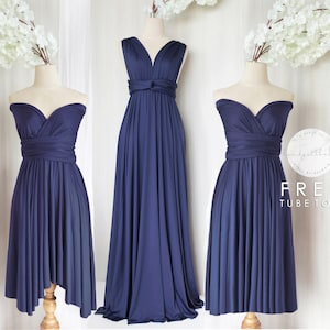 BB Floor length Maxi Infinity Multiway Convertible Formal Prom Bridesmaid dress in Navy (Regular & Plus size)
