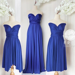 BB Vloerlengte Maxi Infinity Multiway Convertible Formal Prom Bruidsmeisjesjurk in Koningsblauw (Regular & Plus size)