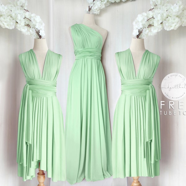 BB Floor length Maxi Infinity Multiway Convertible Formal Prom Bridesmaid dress in Apple green (Regular & Plus size)