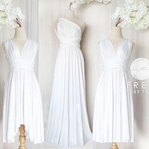 BB Floor length Maxi Infinity Multiway Convertible Formal Prom Bridesmaid dress in White (Regular & Plus size)