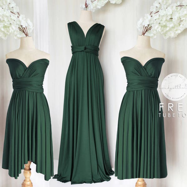 BB Floor longueur Maxi Infinity Multiway Convertible Formal Prom Robe de demoiselle d'honneur en vert forêt (taille régulière et plus)