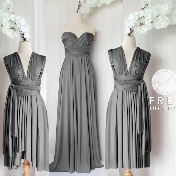 BB Floor length Maxi Infinity Multiway Convertible Formal Prom Bridesmaid dress in Slate grey (Regular & Plus size)