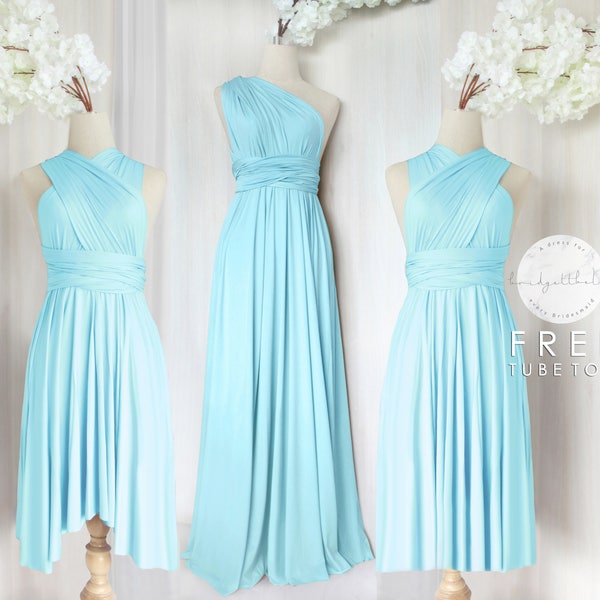 BB Floor length Maxi Infinity Multiway Convertible Formal Prom Bridesmaid dress in Sky blue (Regular & Plus size)